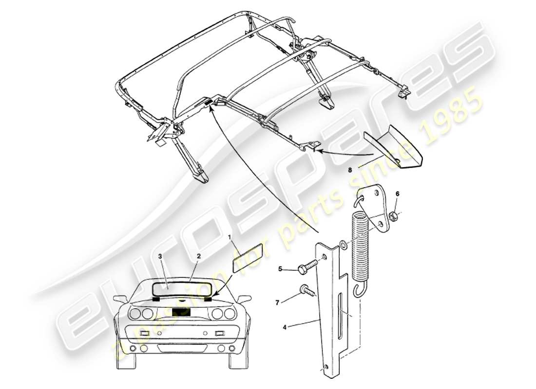 aston martin v8 volante (1999) teilediagramm der haubenbaugruppe