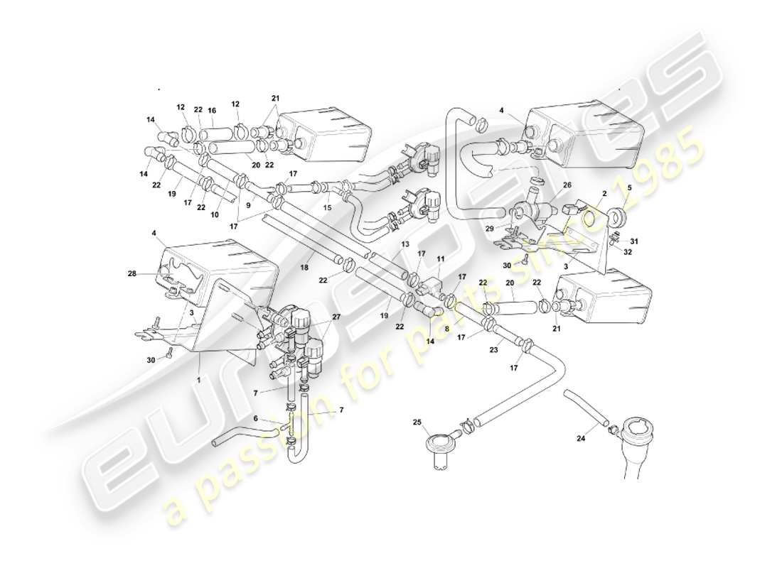 aston martin db7 vantage (1999) verdunstungsemissionssystem, row-teilediagramm