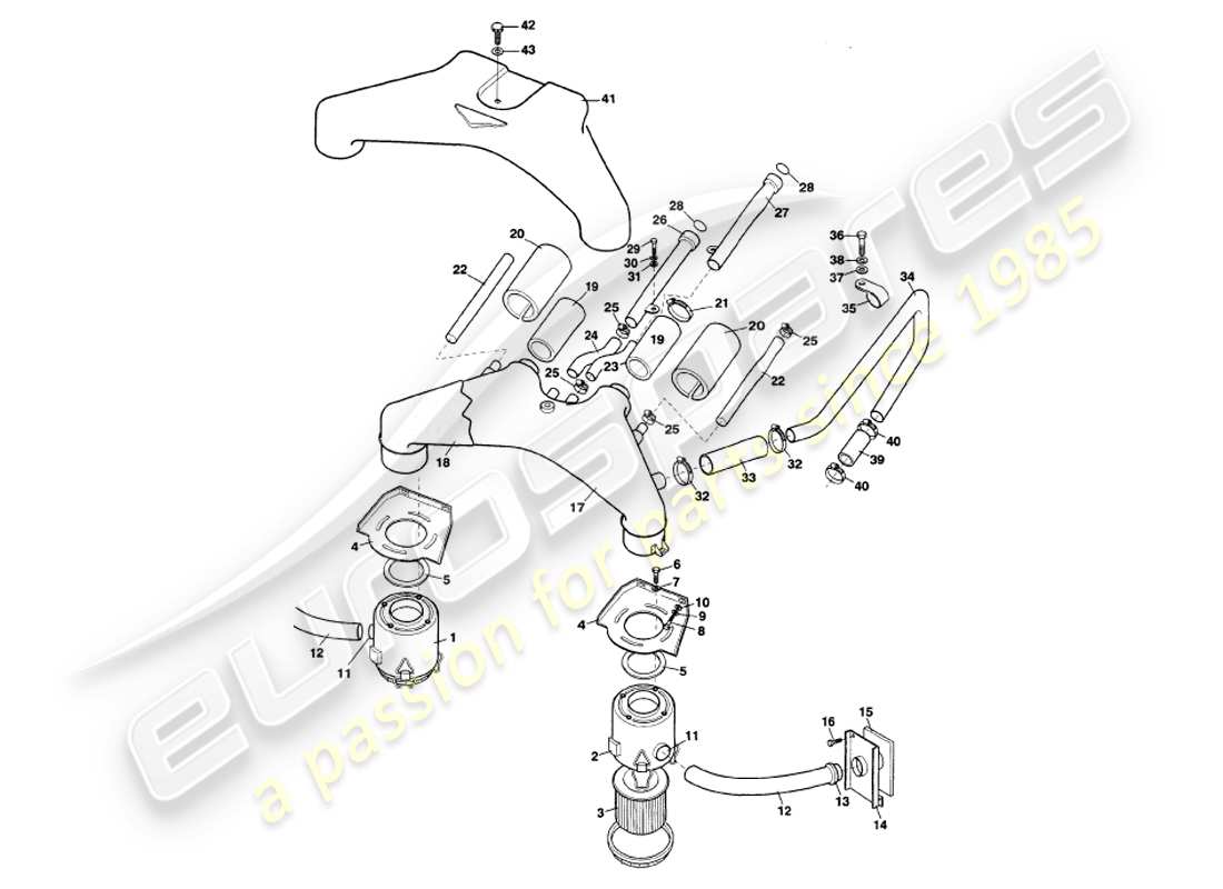 aston martin v8 volante (2000) teilediagramm für luftfilter