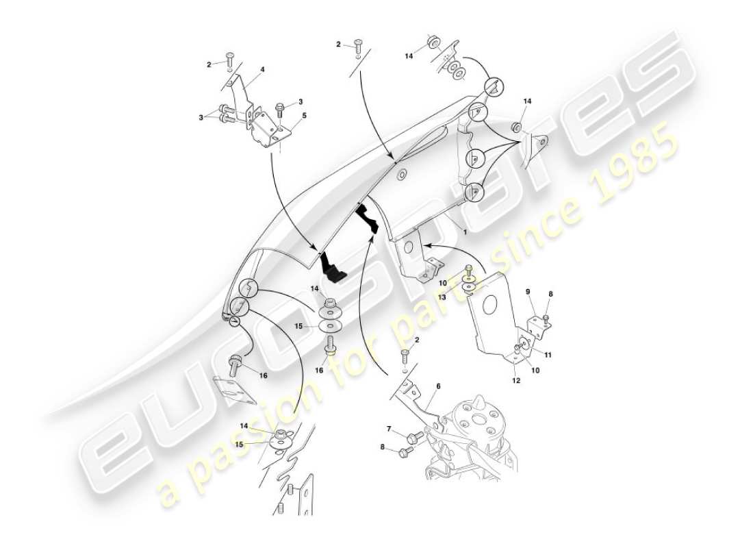 aston martin vanquish (2005) teilediagramm für frontkotflügel