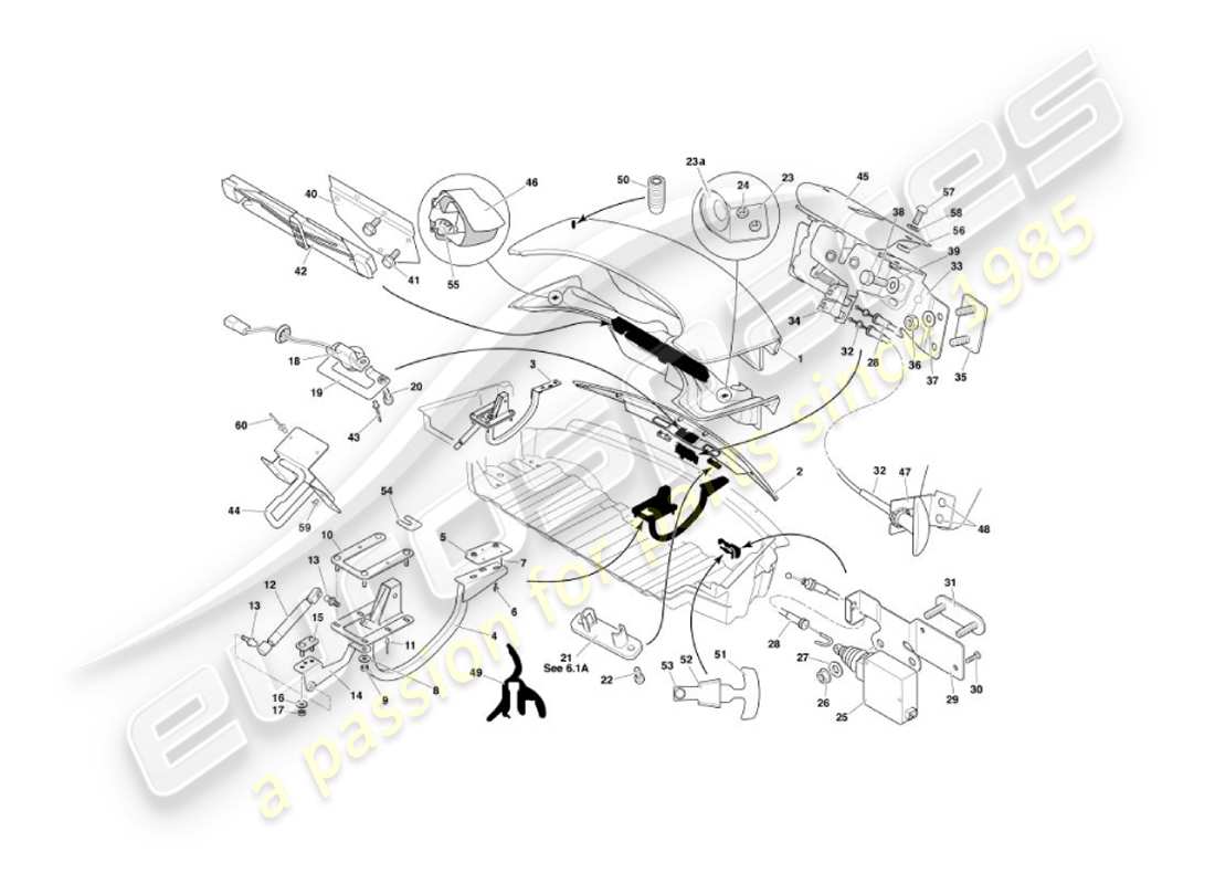 aston martin vanquish (2006) teilediagramm des kofferraumdeckels