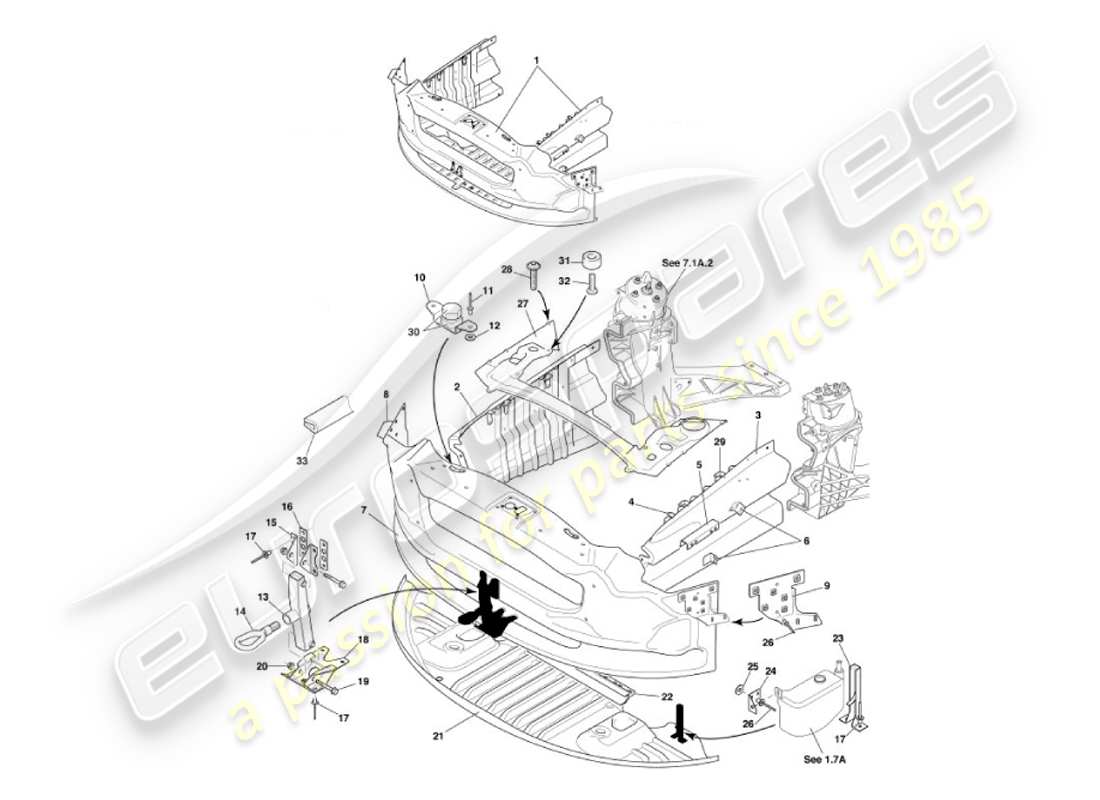aston martin vanquish (2002) teilediagramm der frontaufprallstruktur