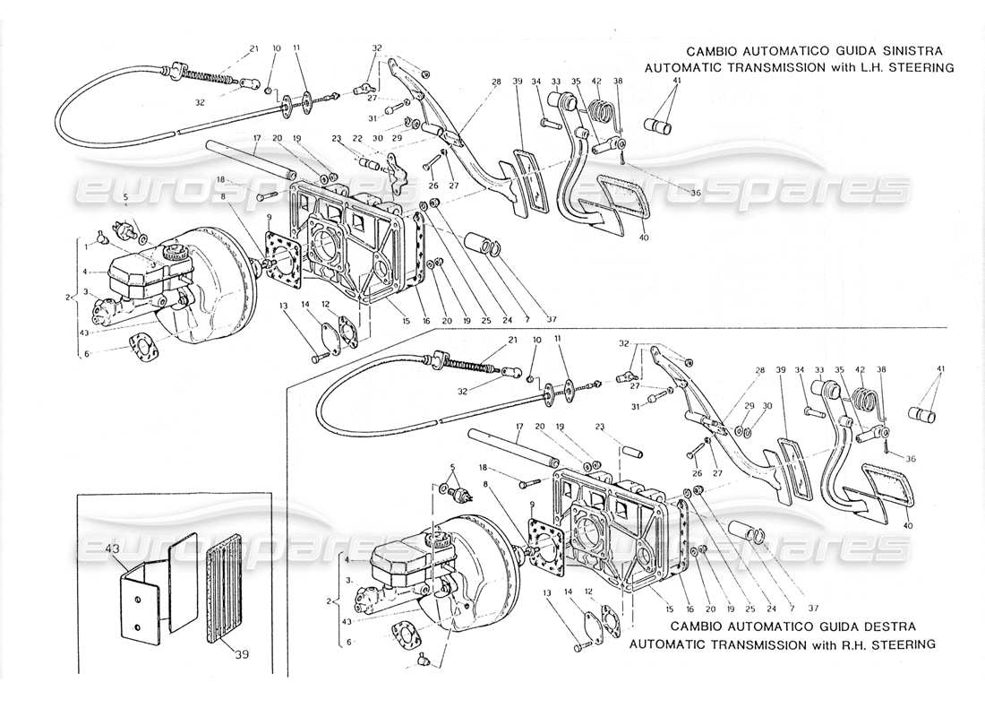 maserati 228 pedalbaugruppe - bremskraftverstärker für automatikgetriebe - teilediagramm