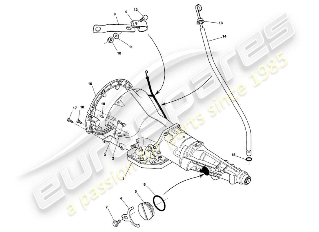 aston martin v8 volante (1999) teilediagramm für vierganggetriebe