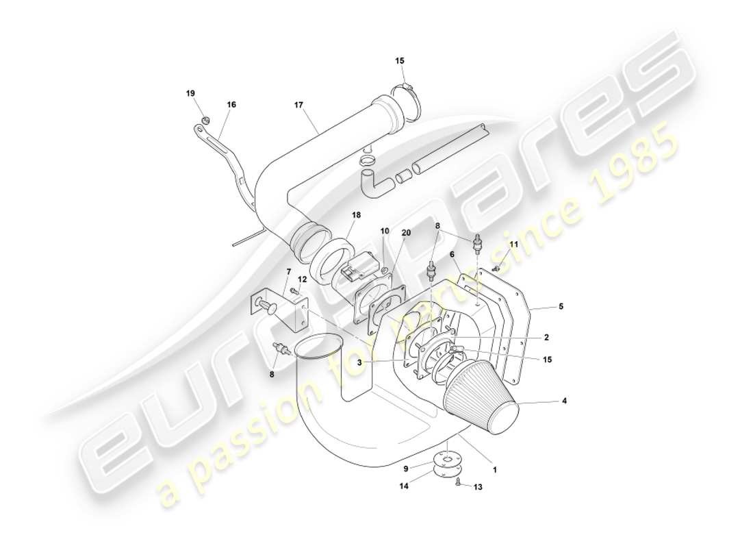 aston martin db7 vantage (2000) teilediagramm für luftfilter und maf-sensor