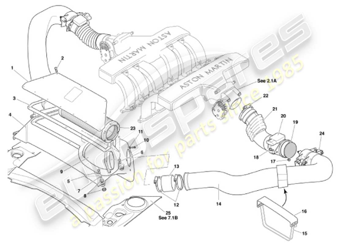 aston martin vanquish (2001) teilediagramm für luftfilter und maf-sensoren