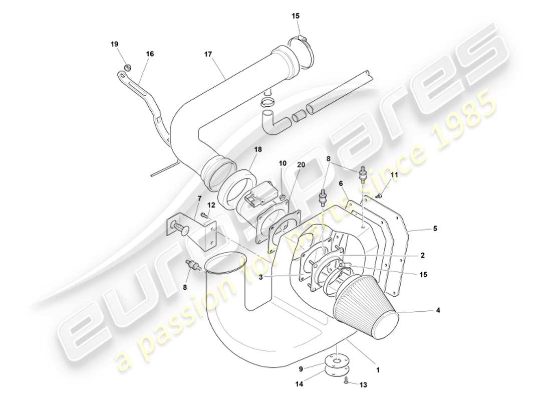 aston martin db7 vantage (2002) teilediagramm für luftfilter und maf-sensor
