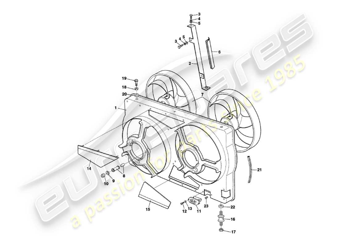 aston martin v8 coupe (1999) teilediagramm für kühlerlüfterverkleidung