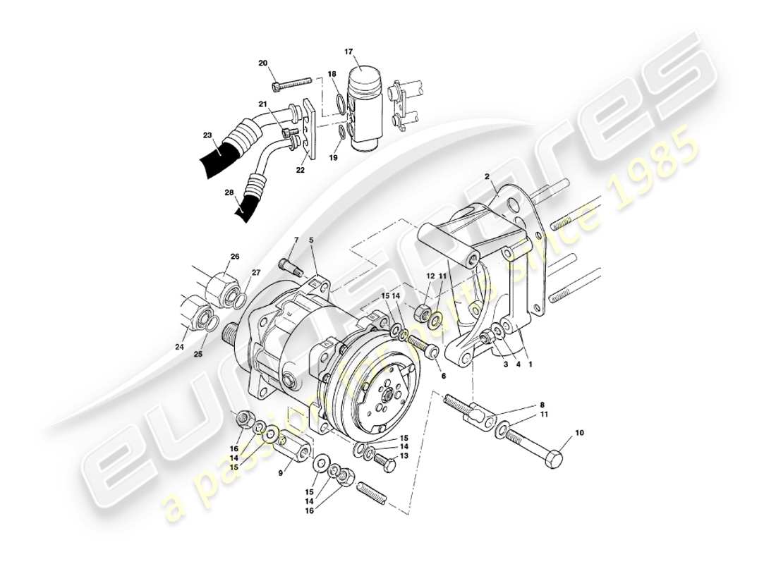 aston martin v8 coupe (1999) teilediagramm für den einbau in den motorraum