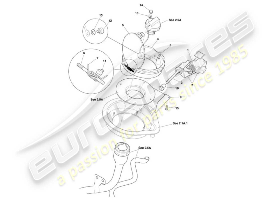 aston martin vanquish (2007) teilediagramm des tankklappenmechanismus