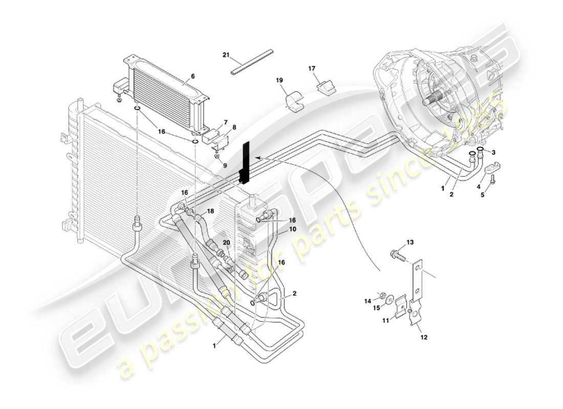 aston martin db7 vantage (2002) automatikgetriebe, getriebekühlung - teilediagramm