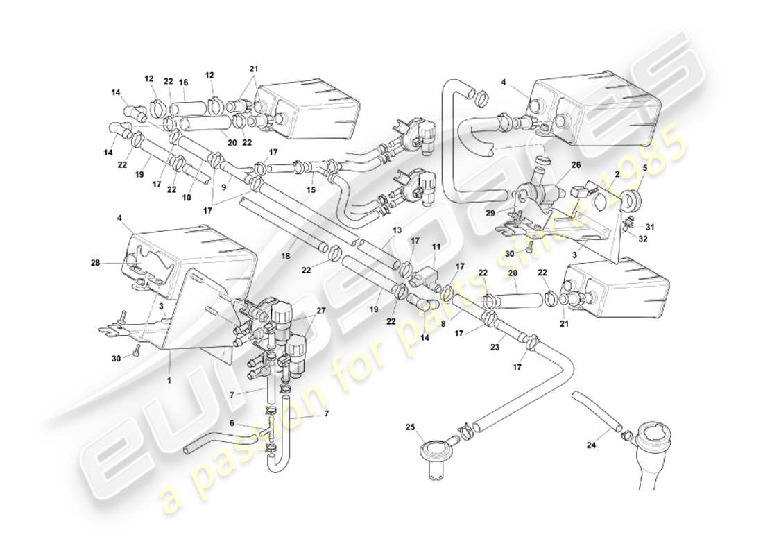 aston martin db7 vantage (2002) verdunstungsemissionssystem, row-teilediagramm