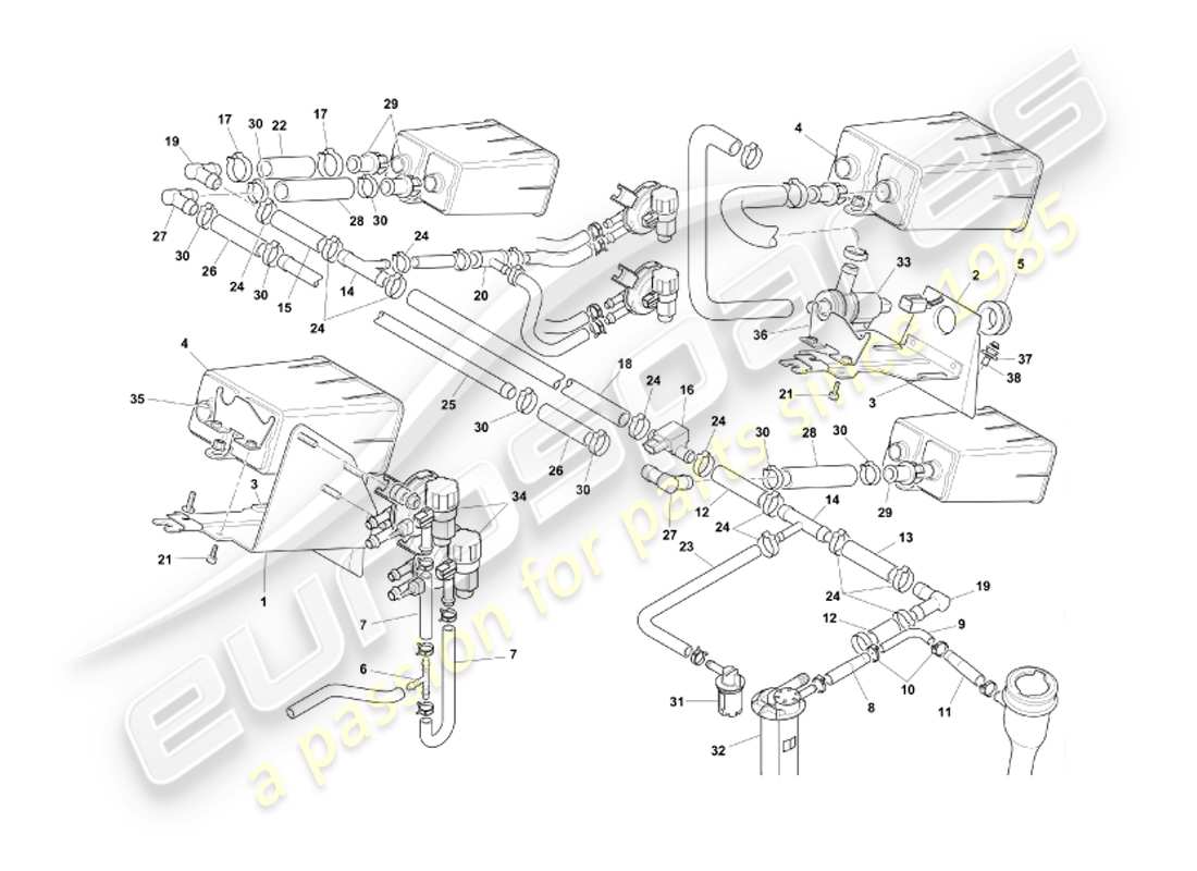 aston martin db7 vantage (2002) verdunstungsemissionssystem, federal-teilediagramm