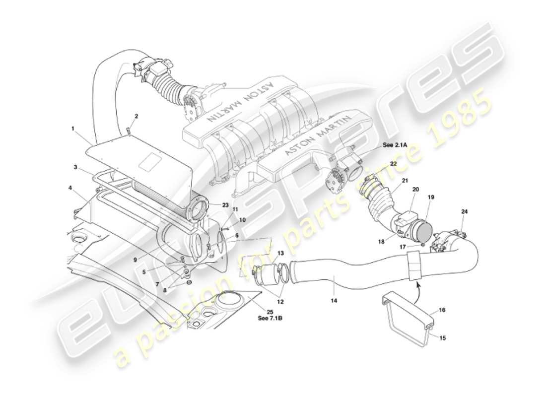 aston martin vanquish (2007) teilediagramm für luftfilter und maf-sensoren
