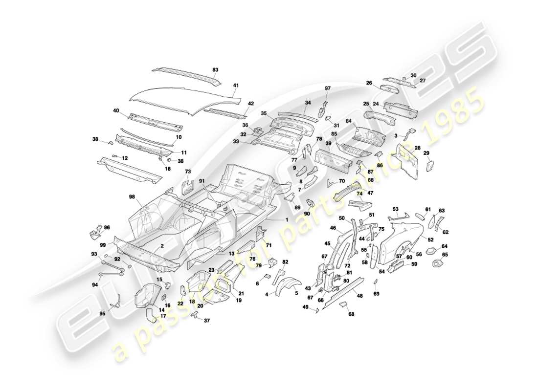 aston martin db7 vantage (2000) karosserieteile, coupé-teilediagramm