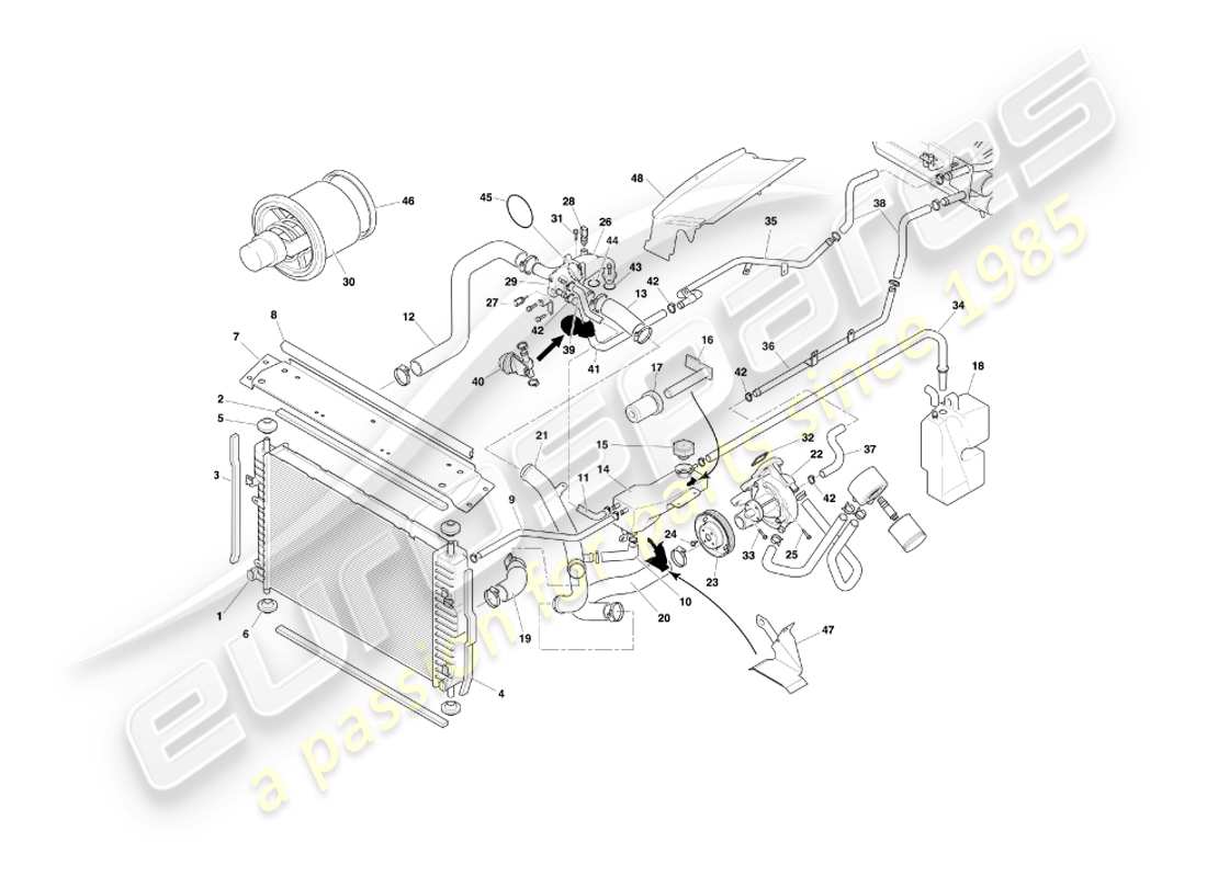 aston martin db7 vantage (2000) teilediagramm des wasserkühlsystems