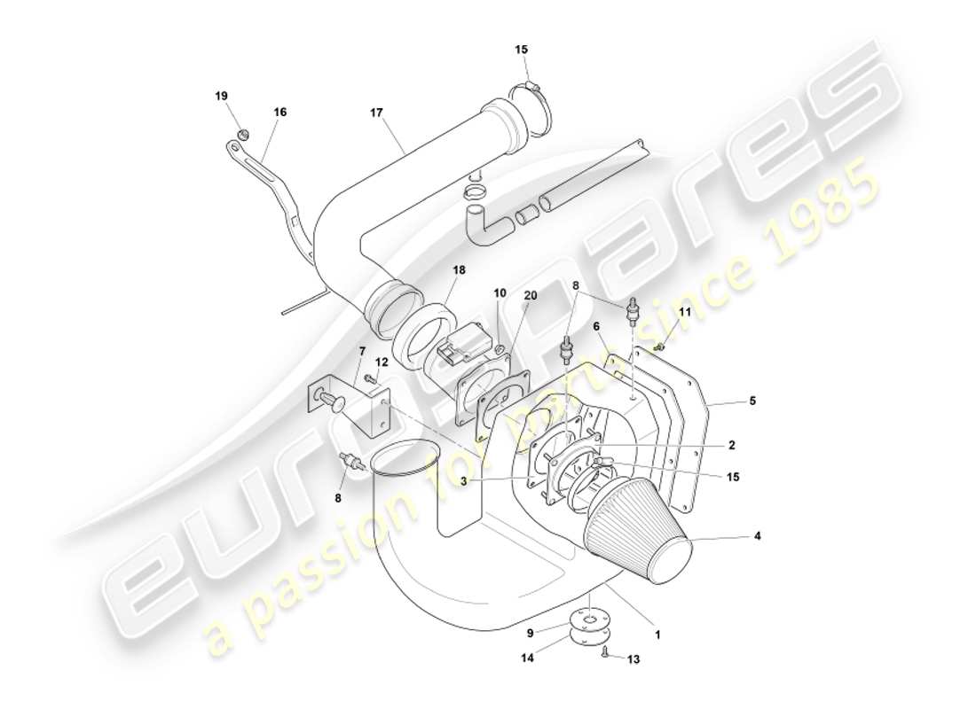 aston martin db7 vantage (2003) teilediagramm für luftfilter und maf-sensor