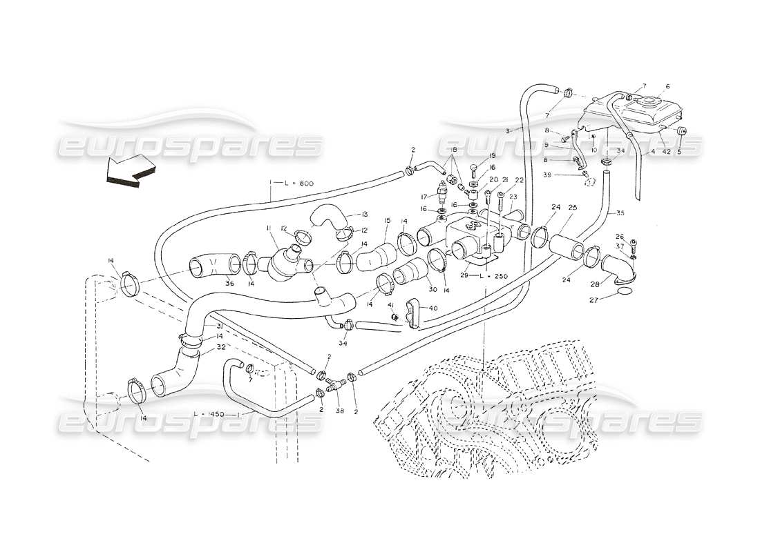 maserati shamal ing. cool. thermostatgehäuse (ch-version) teilediagramm