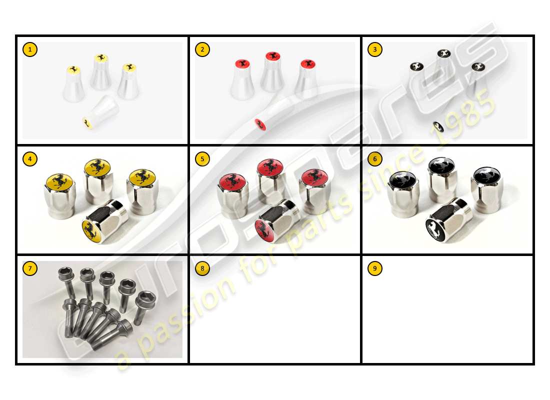 ferrari f430 spider (accessories) außen - ventilkappen teilediagramm