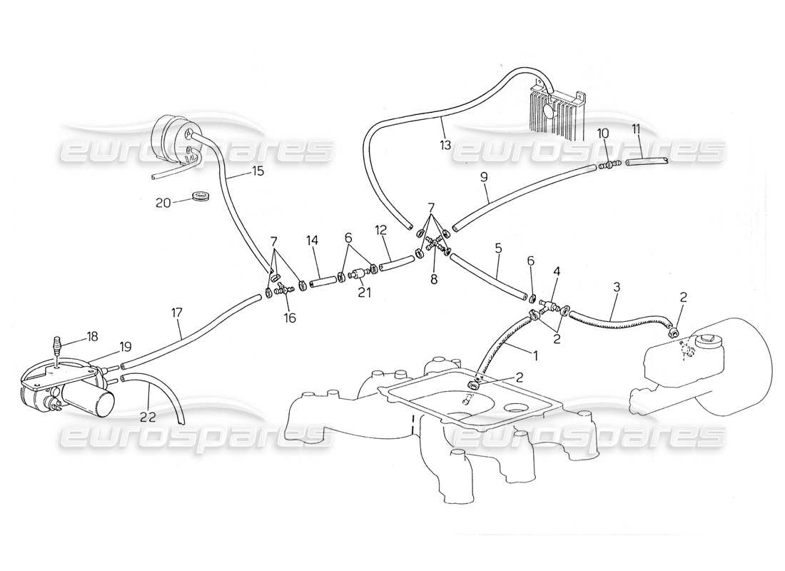 maserati 228 teilediagramm für das verdunstungssystem (linkslenkung ohne lambdafühler)