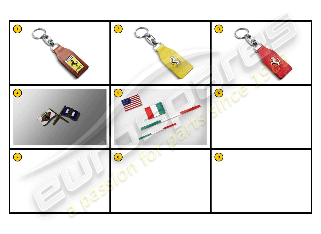 ferrari f430 coupe (accessories) ausrüstung - teilediagramm für abzeichen und schlüsselanhänger