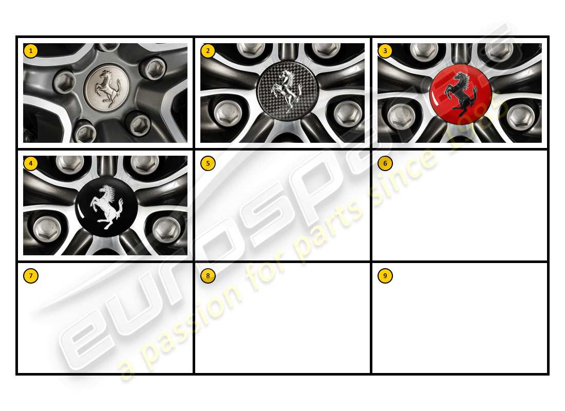 ferrari ff (accessories) außenansicht - radkappen-ersatzteildiagramm