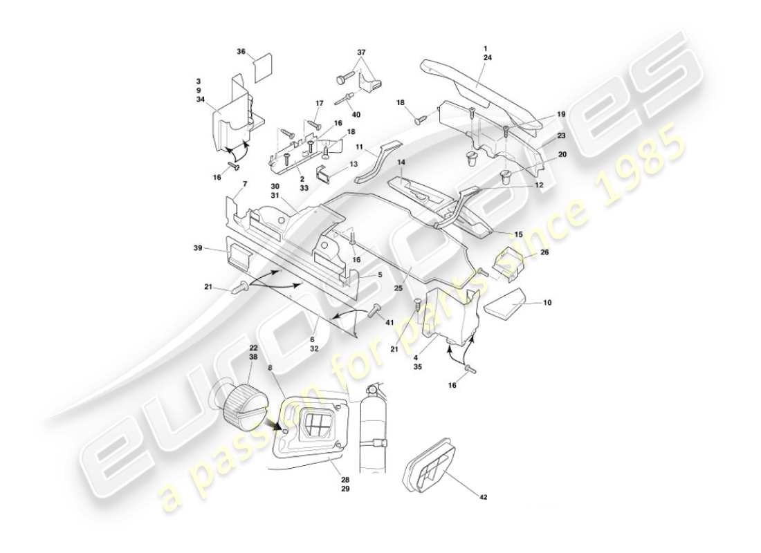 aston martin vanquish (2006) teilediagramm für kofferraumverkleidung und -matten