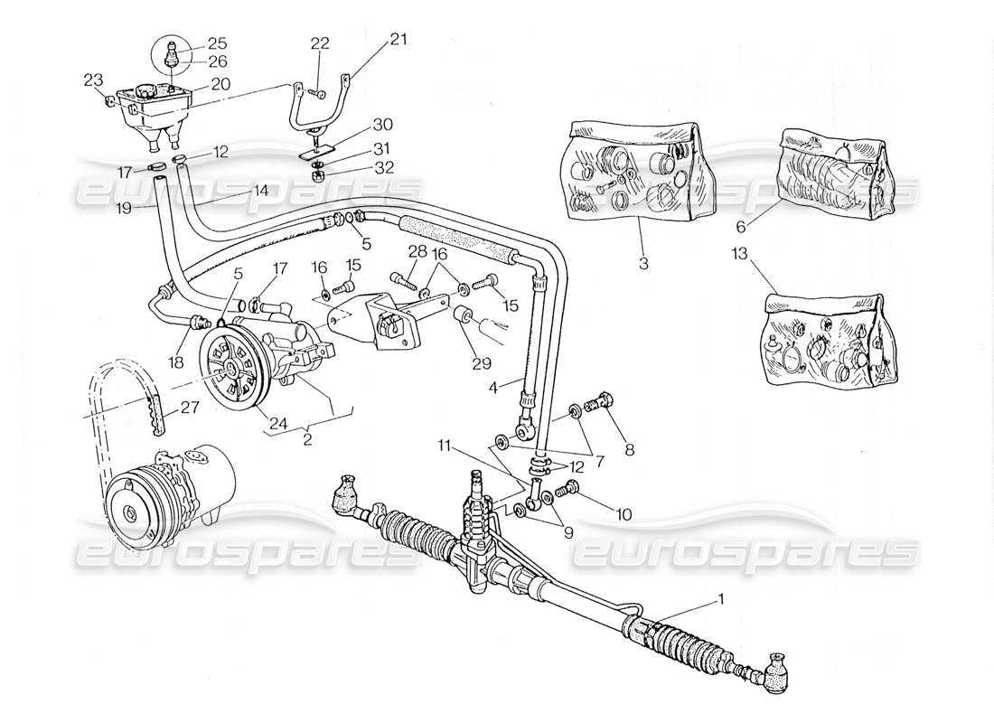 maserati 228 teilediagramm des servolenkungssystems (rechtslenkung).