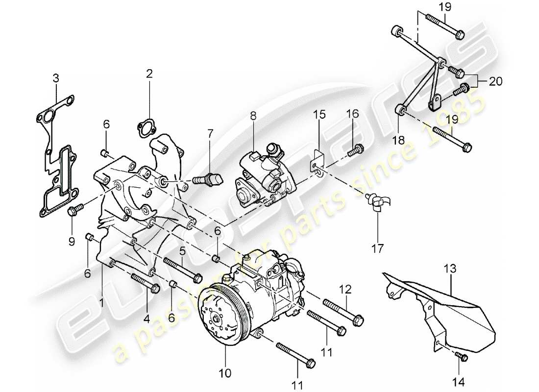 porsche 2005 (carrera gt) halterung - servolenkpumpe - kompressor - klimaanlage ersatzteildiagramm