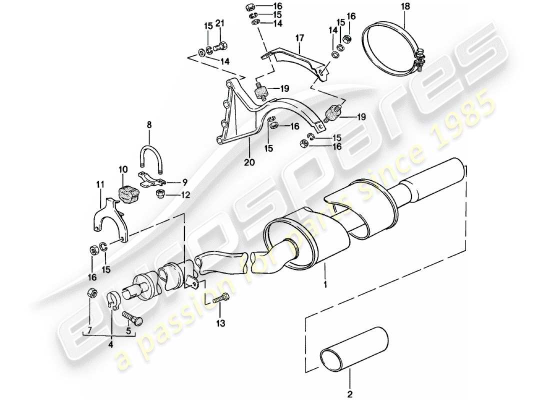 porsche 1982 (924) auspuffanlage - auspuffschalldämpfer, hinten ersatzteildiagramm