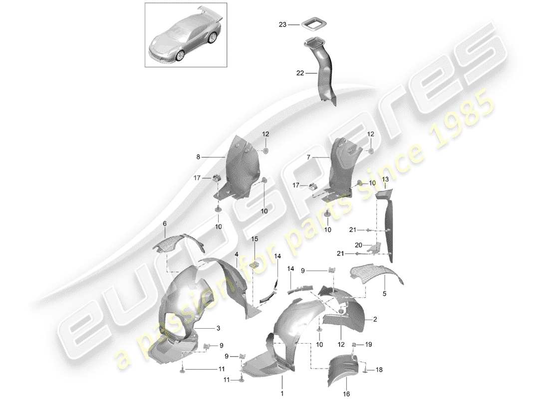 porsche 2020 (991-2 r/gt3/rs) wheelhouse protector ersatzteildiagramm