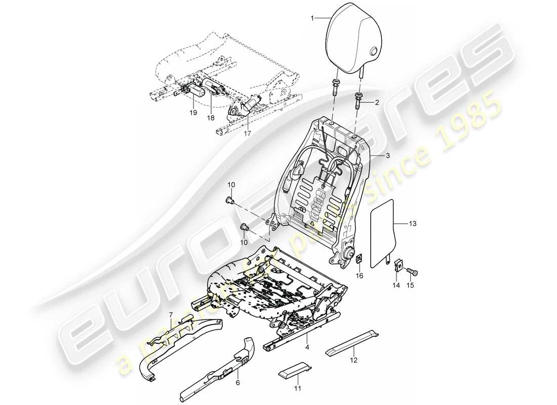 porsche 2008 (cayenne e1 9pa) rückenlehnenrahmen ersatzteildiagramm