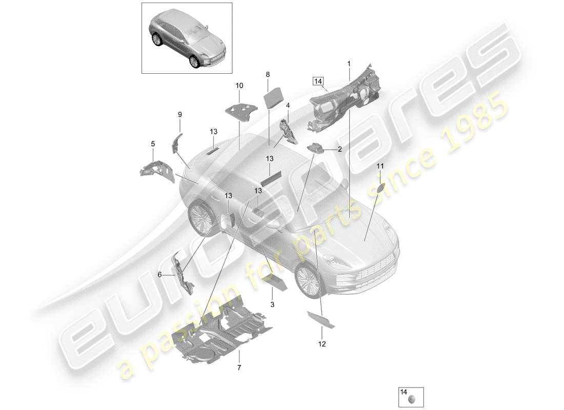 porsche 2019 (macan) schallabsorber ersatzteildiagramm