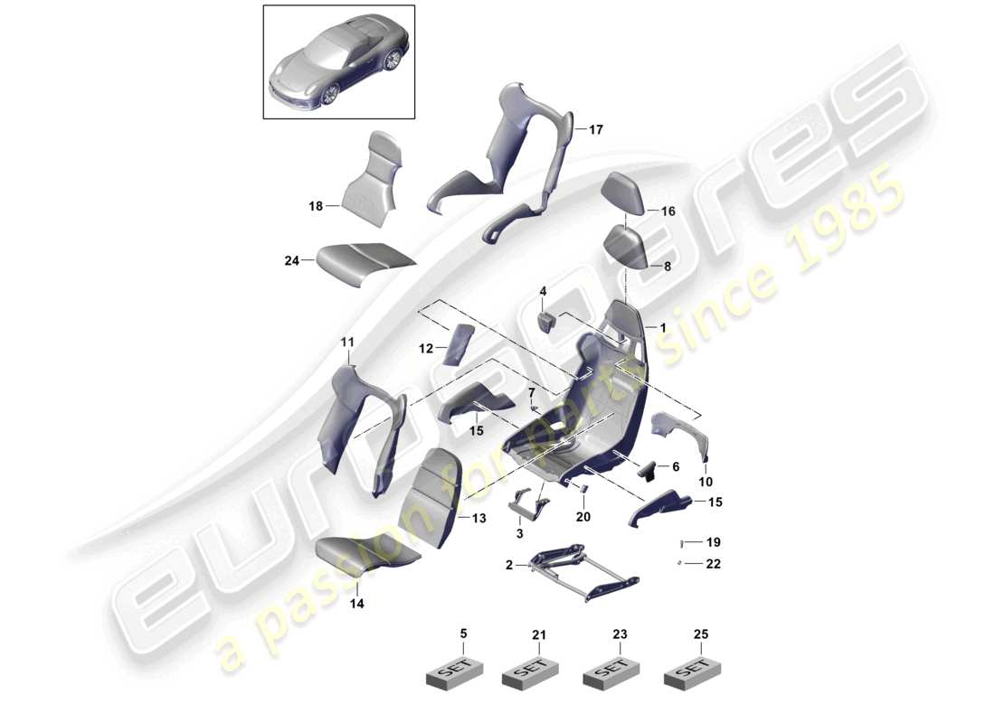 porsche 2019 (991-2 r/gt3/rs) schalensitz sitzgestell sitzbezüge rückenlehnenbezüge schaumstoffteil teilediagramm