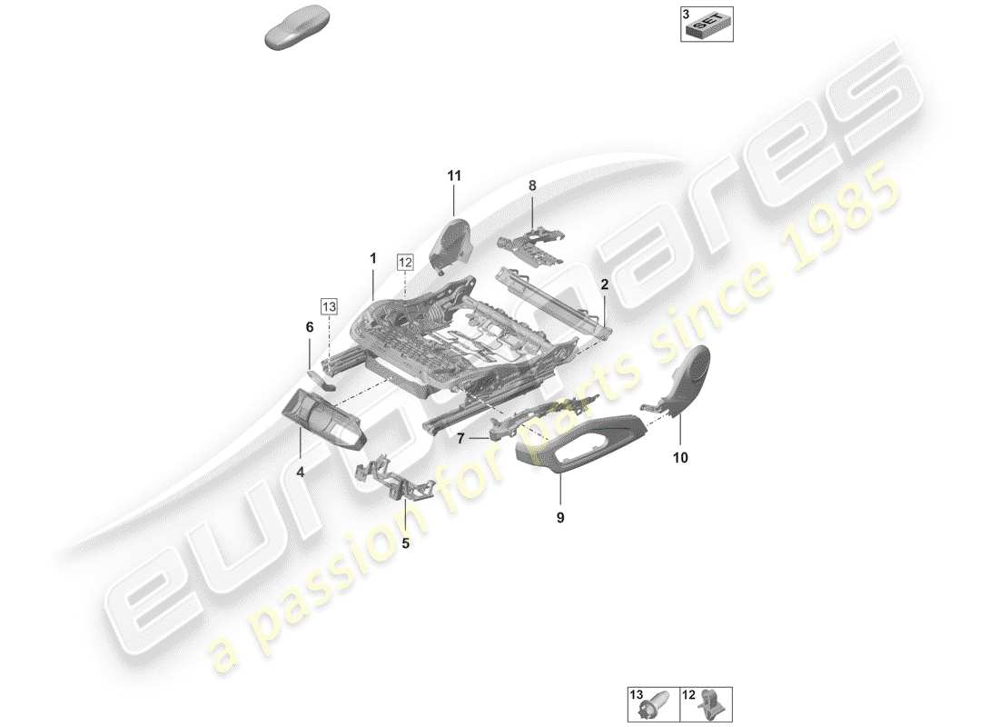 porsche 2019 (992-1) sitzrahmen teilediagramm
