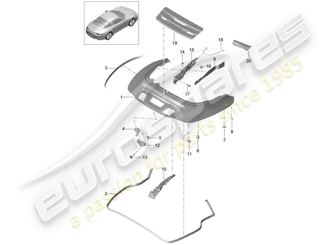 porsche 2016 (991-1) ersatzteildiagramm für obere staubox