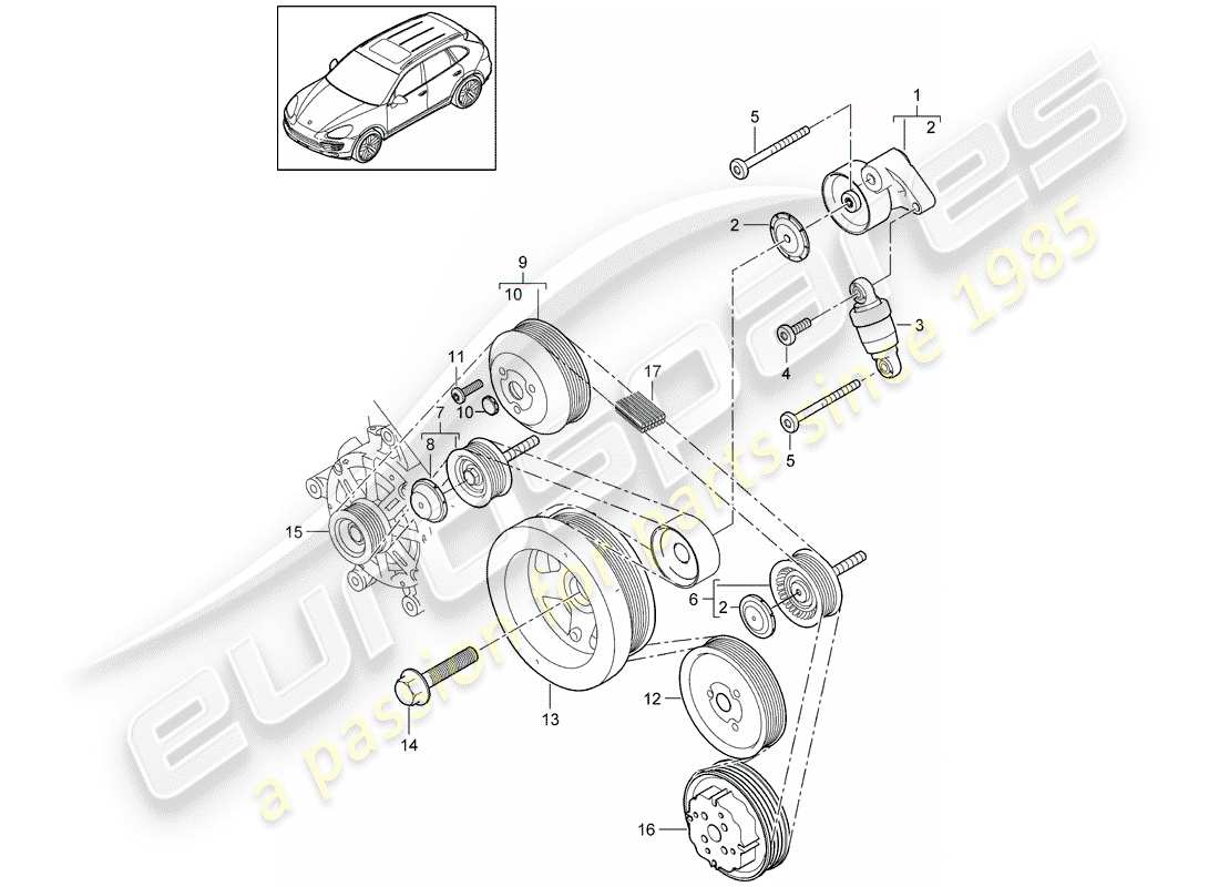 porsche 2017 (cayenne e2 92a) riemenspanndämpfer teilediagramm