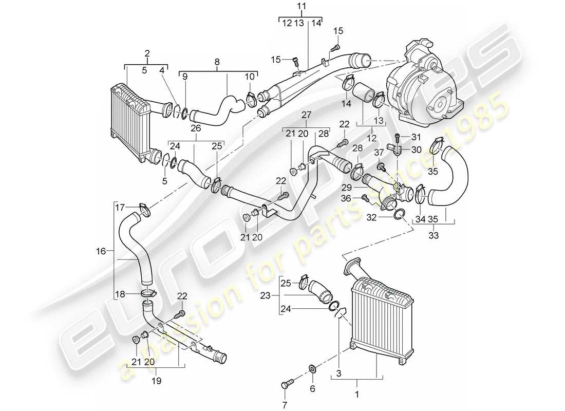 porsche 2008 (cayenne e1 9pa) ladeluftkühler - teilediagramm