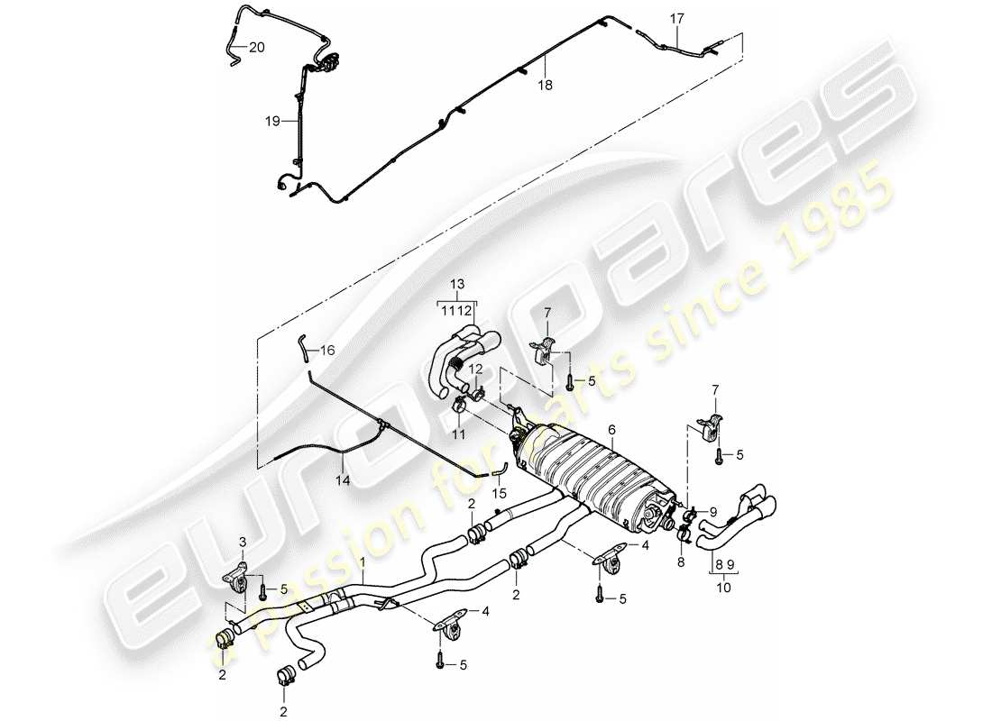 porsche 2008 (cayenne e1 9pa) auspuffanlage teilediagramm