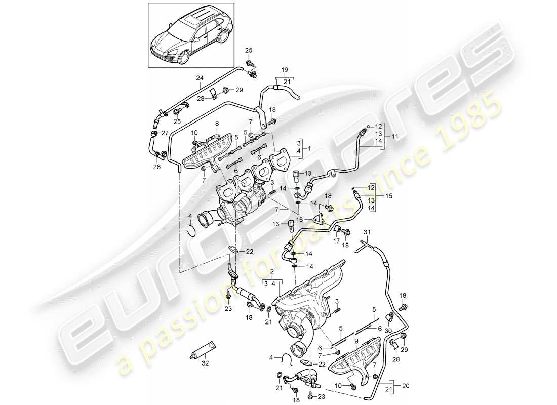 porsche 2018 (cayenne e2 92a) abgasturbolader teilediagramm