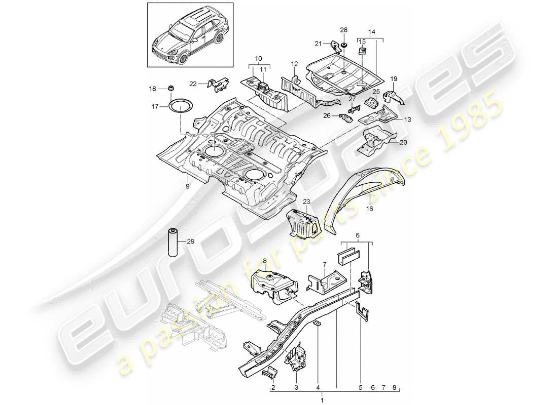 porsche 2013 (cayenne e2 92a) hinteres ende teilediagramm