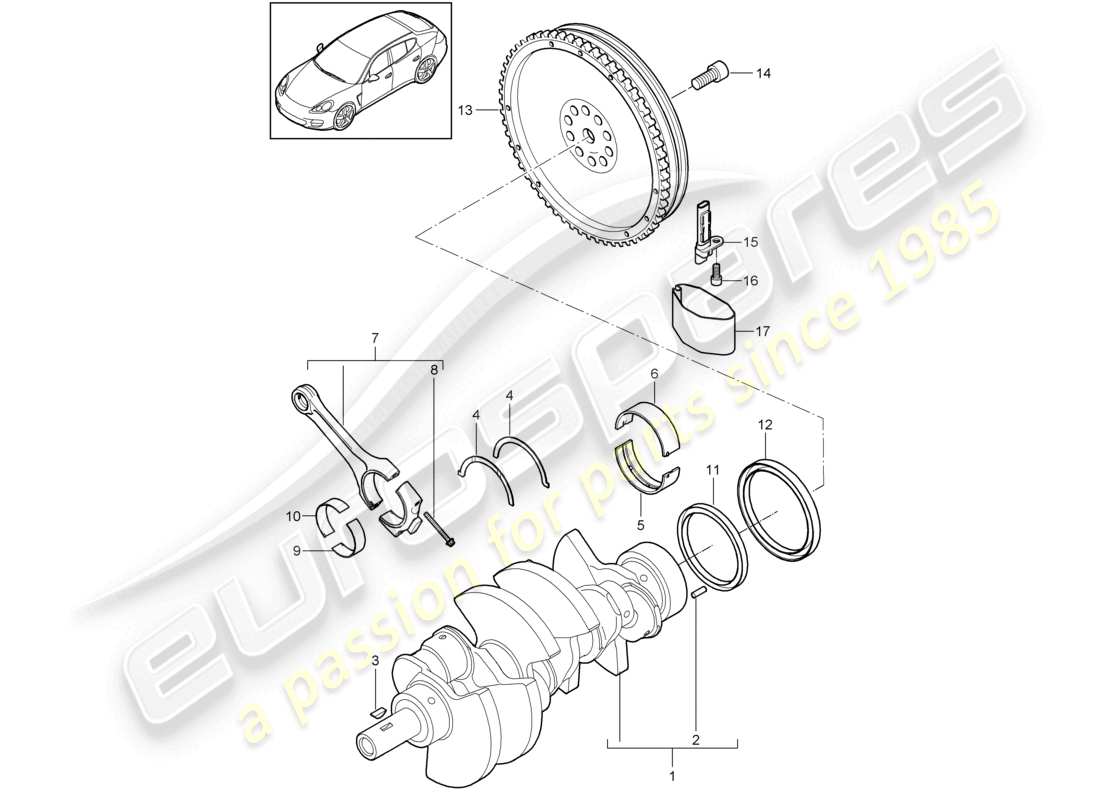 porsche 2010 (cayenne e1 9pa) kurbelwellenpleuel teilediagramm
