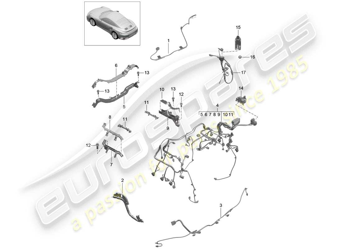 porsche 2016 (991-1 turbo) kabelbäume ersatzteildiagramm