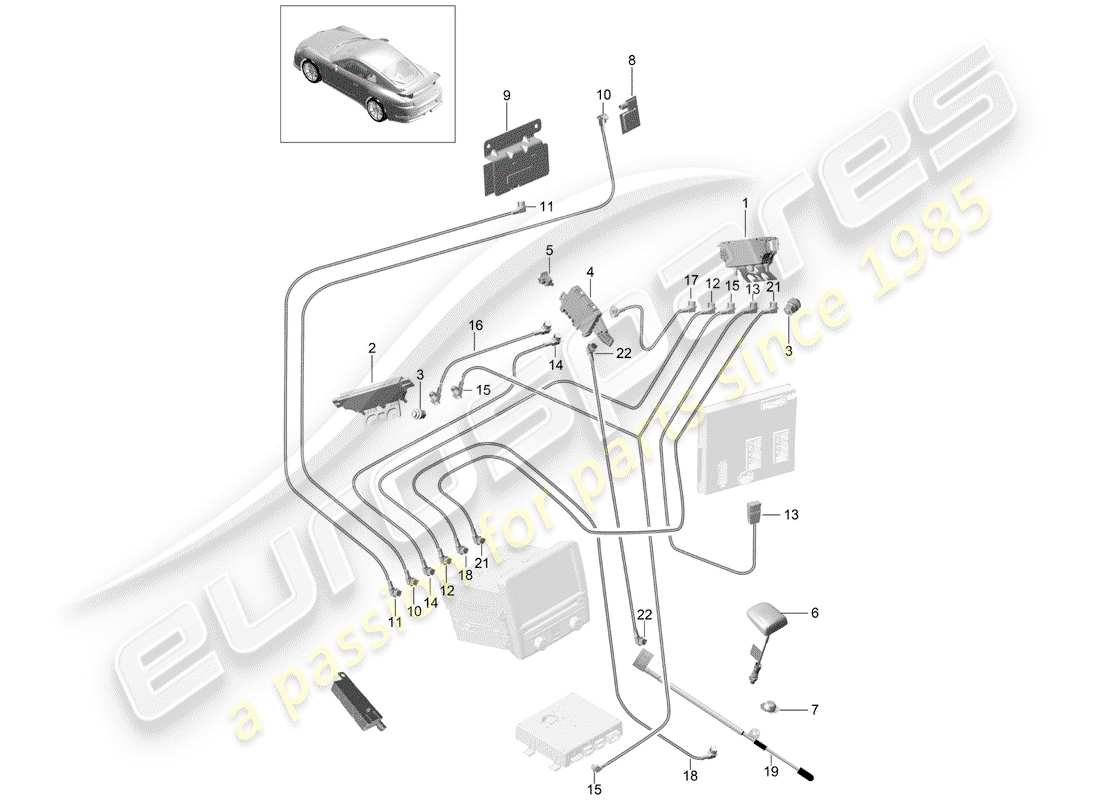 porsche 2020 (991-2 r/gt3/rs) antennenverstärker teilediagramm