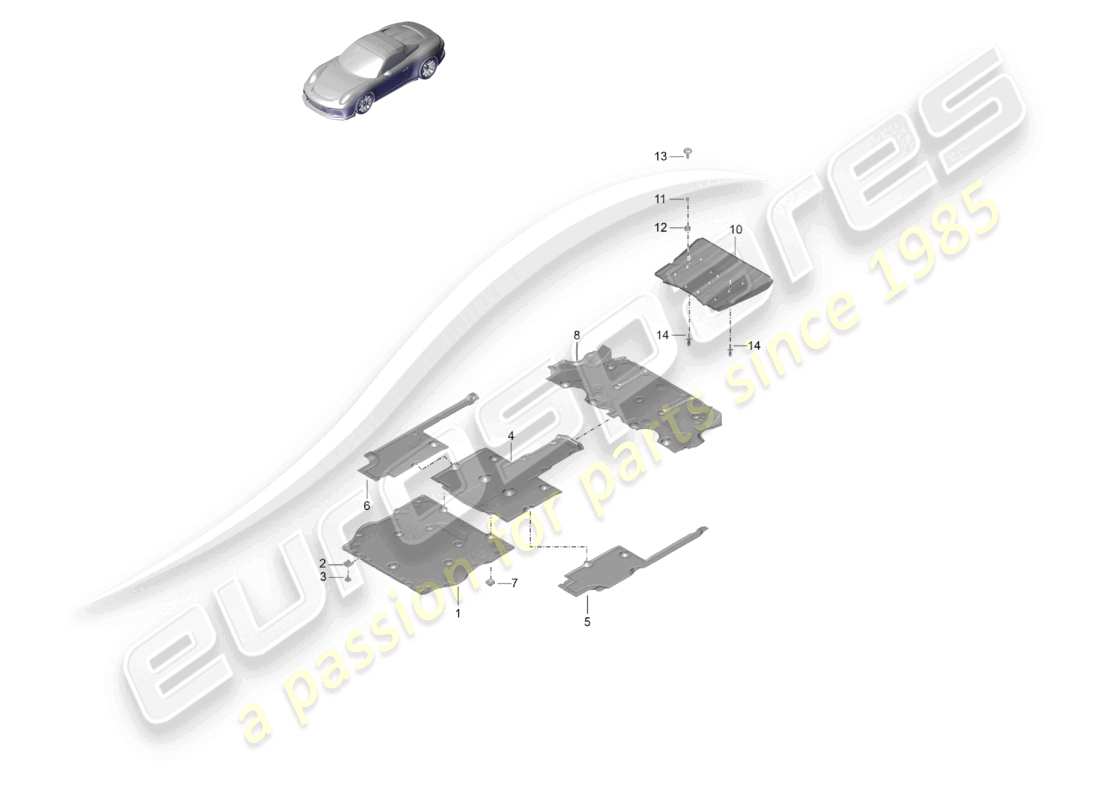 porsche 2014 (991-1 r/gt3/rs) unterbodenverkleidung speedster teilediagramm