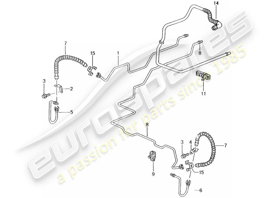 porsche 1998 (996) bremsleitung - unterboden - hinterachse - vakuumleitung ersatzteildiagramm