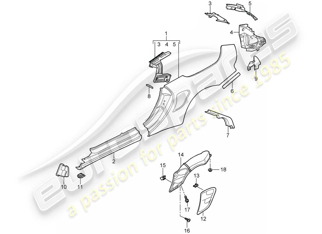 porsche 2008 (997-1 turbo / gt2) seitenwand teilediagramm