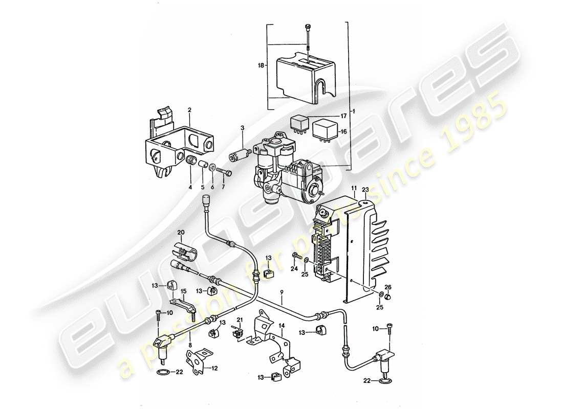 porsche 1994 (928) hydraulikaggregat - geschwindigkeitssensor - elektronisches steuermodul - anti-blockiersystem -abs- ersatzteildiagramm
