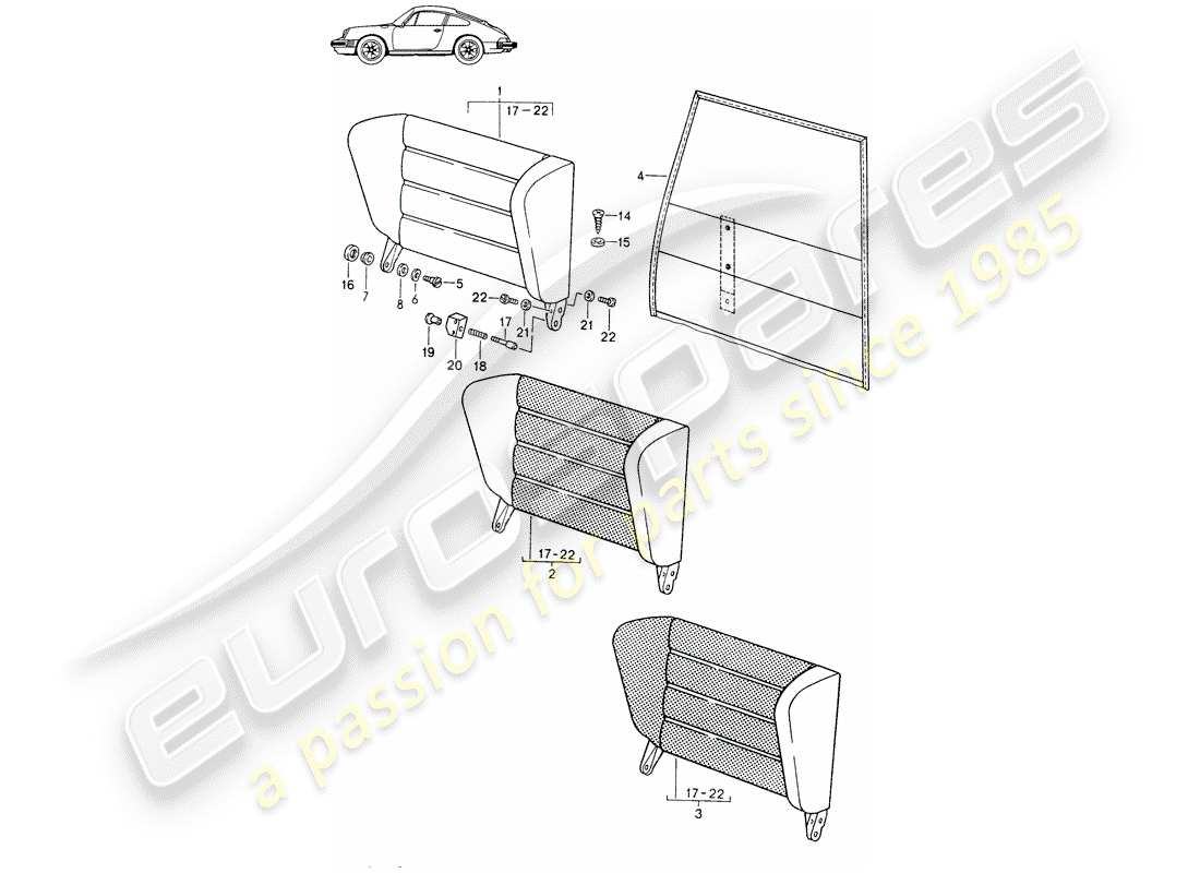 porsche 1987 (seats for 944/968/911/928) notsitz-rückenlehne - - d - mj 1987>> - mj 1989 ersatzteildiagramm