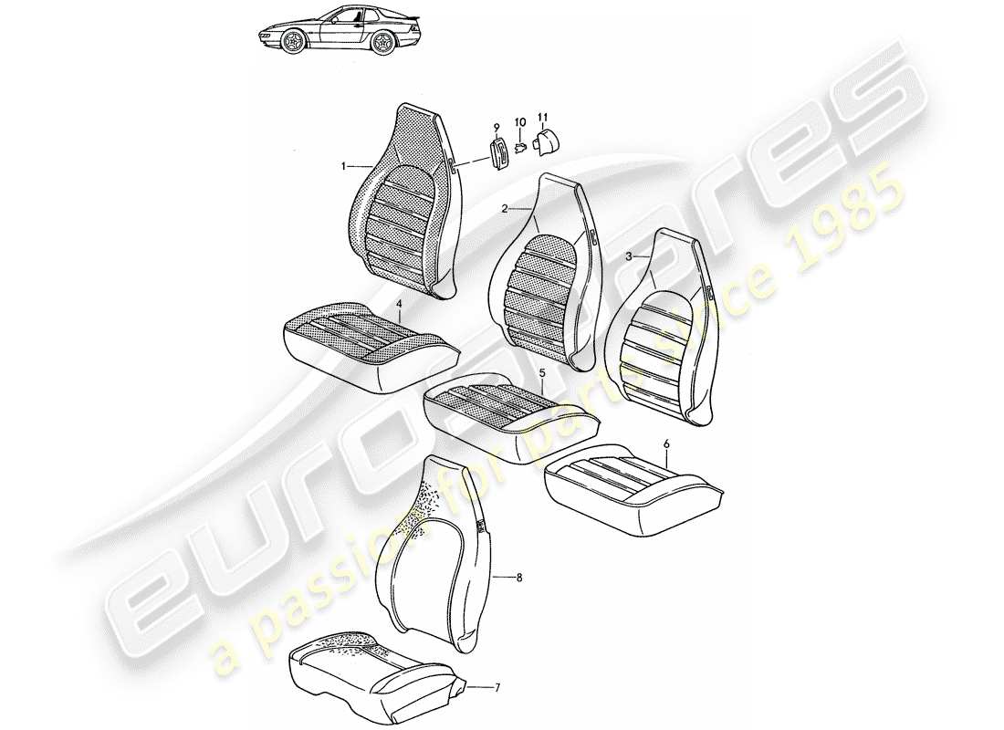 porsche 1987 (seats for 944/968/911/928) abdeckung - vordersitz - d - mj 1992>> - mj 1993 ersatzteildiagramm